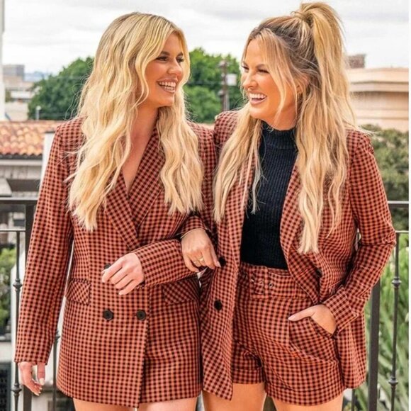 Becca Tilley x Bar III Blazer Suit Jacket Coat Gingham Plaid Brown Black Size XL - Picture 10 of 11